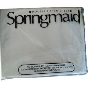 Vtg Springmaid Ivory No‎ Iron Percale Double Fitted Sheet USA NIP